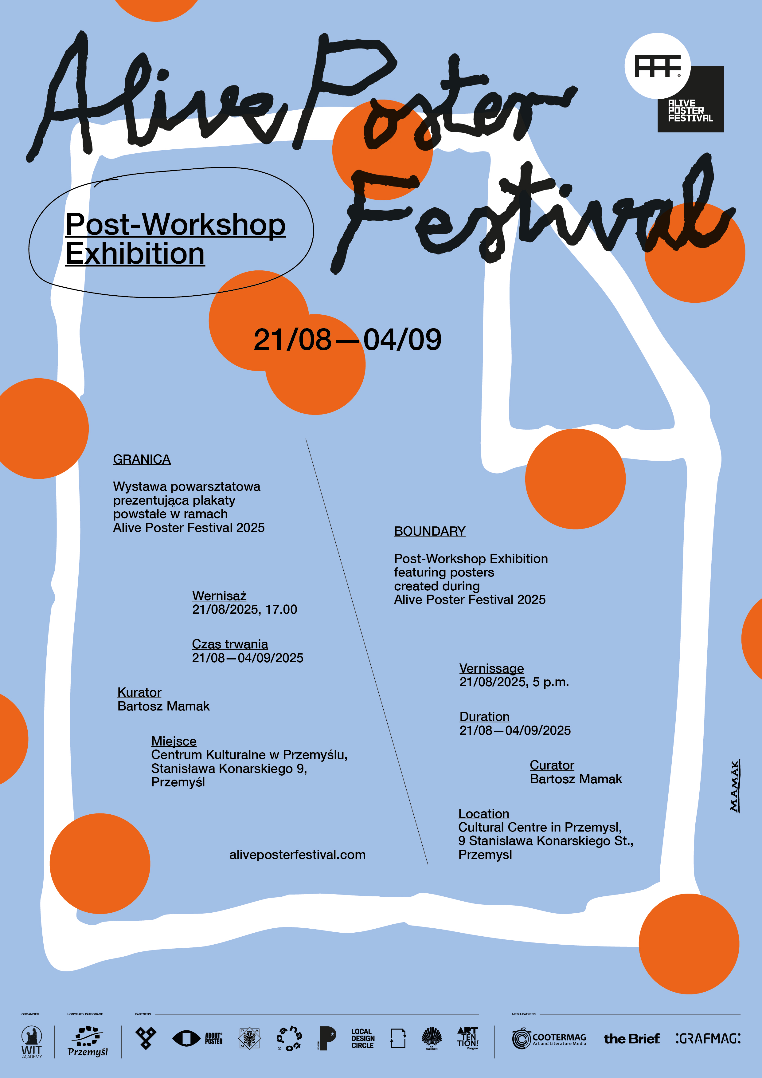 Wystawa powarsztatowa prezentująca plakaty powstałe w ramach Alive Poster Festival 2025
