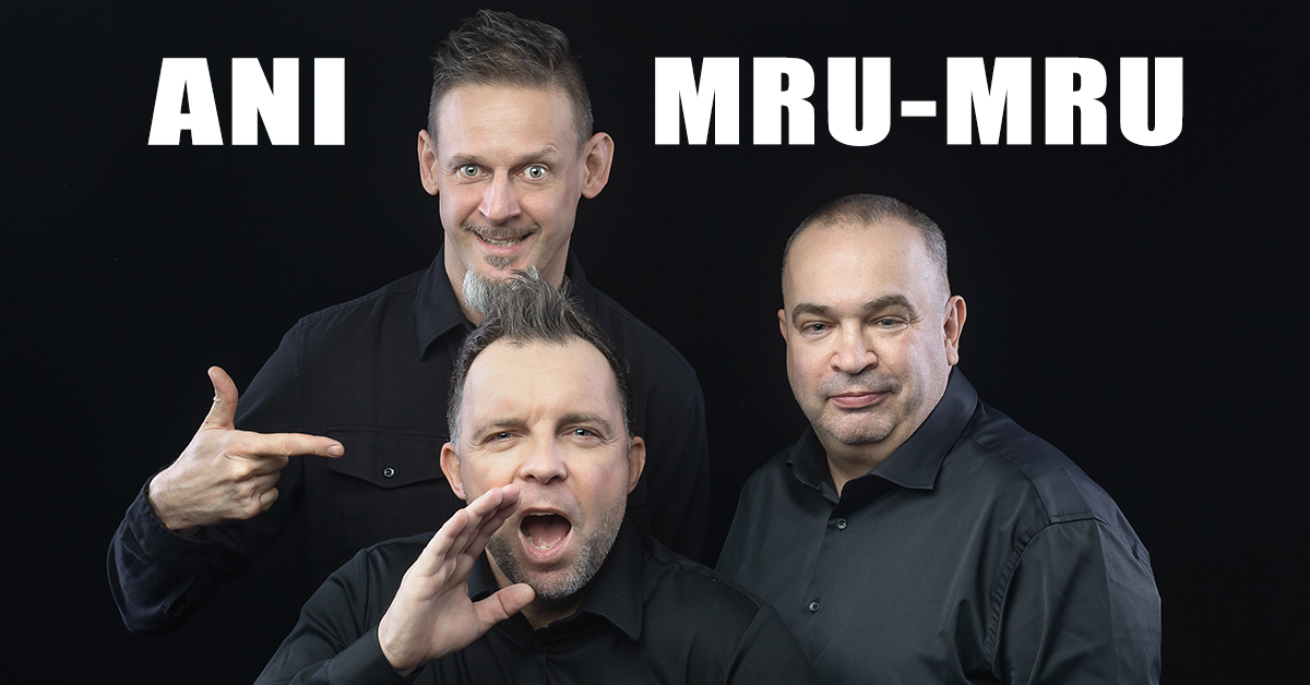 Plakat grupy kabaretowej Ani Mru Mru, na zdjęciu aktorzy zespołu