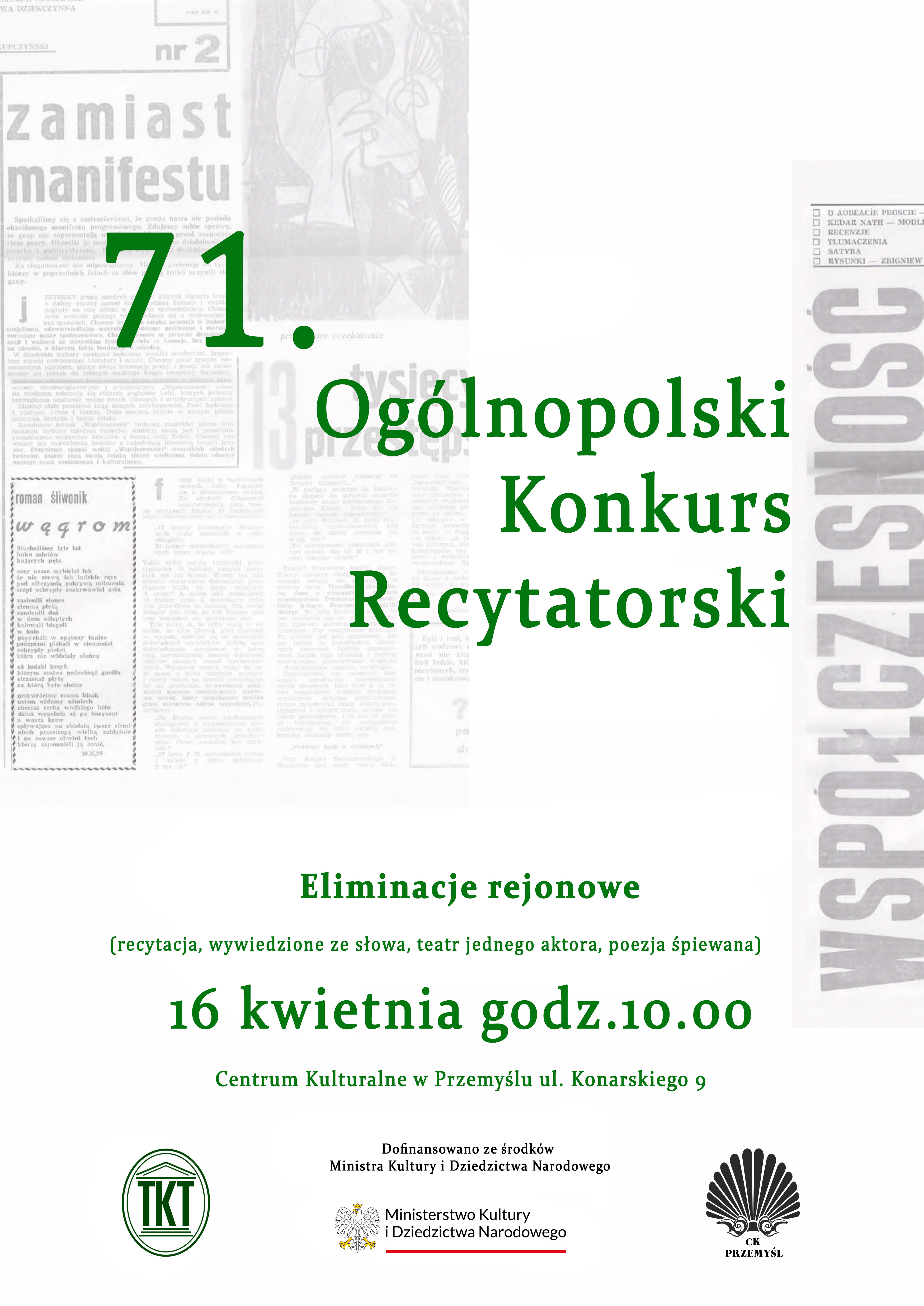 Eliminacje do 71. Ogólnopolskiego Konkursu Recytatorskiego 